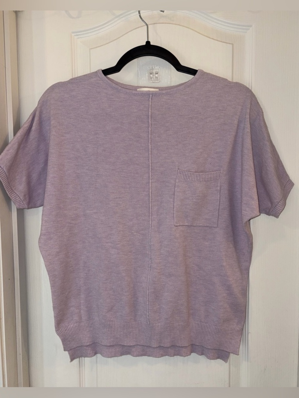 Lilac Short-Sleeve Knit Pocket Top